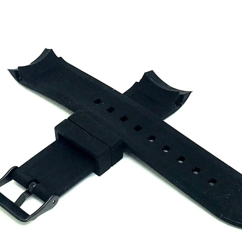 Men's Watch Band Replacement Black Rubber Strap 22mm Lug Grooved Black Buckle